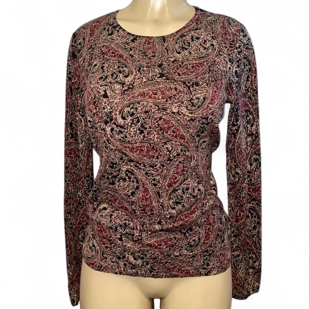Jones New York Signature Paisley Silk Blend Long-Sleeve Top – Size Small